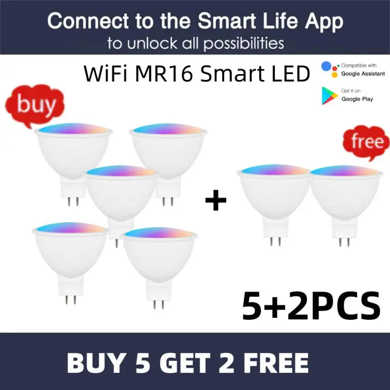 

Умная лампа с регулируемой яркостью, 5 Вт, WiFi, MR16