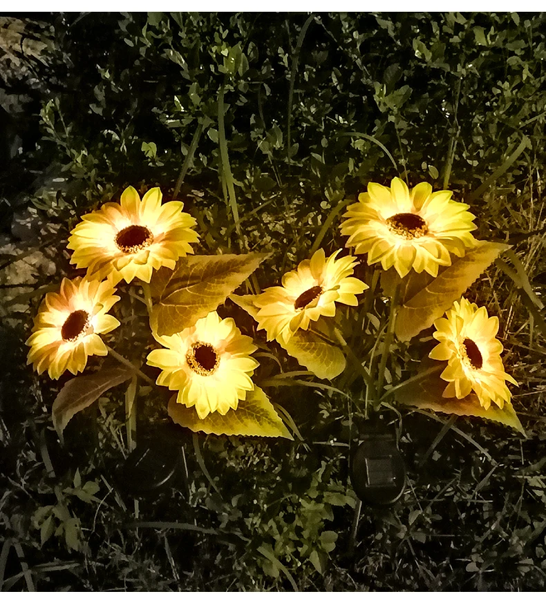 Description Picture 3 of item1/2/5pcs 3 Head LED Solar Simulation Sunflower Lights Garden Yard Lawn Night Lights Landscape Lamp Home Decoration Flower Light