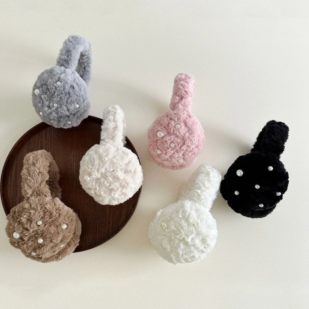 Y2K Original Pearl Fluffy Earmuffs Cold Protection Women Ear Cover Keep Warm Solid Color Plush Earmuffs Cycling Accessories
