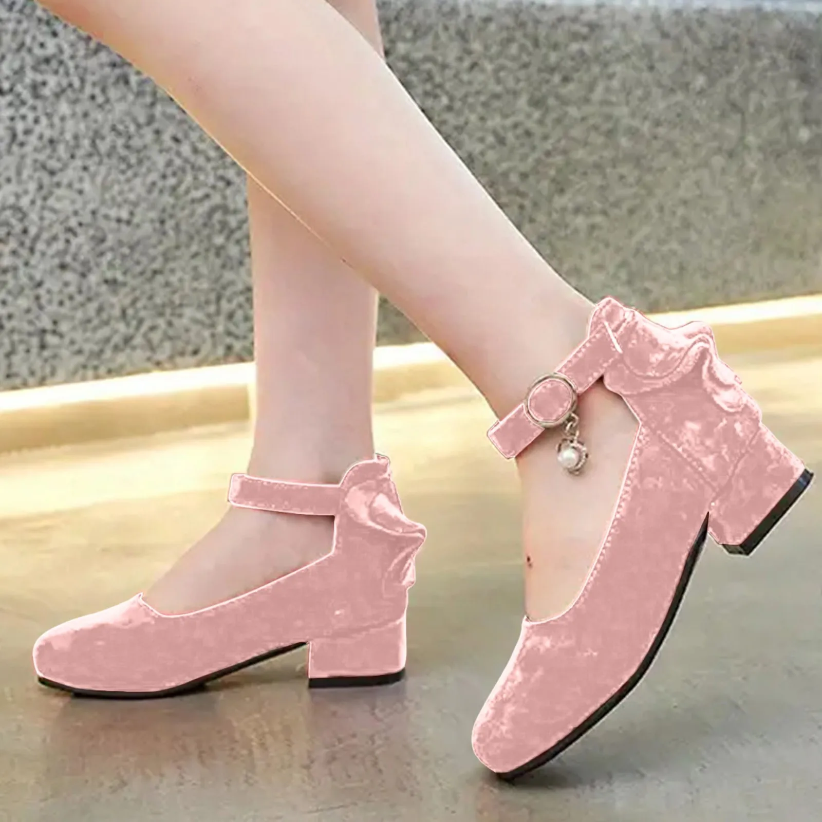 Kids High Heeled Shoes Girls Princess Sandals For Party Wedding Dance Childrens Fashion Velvet Black Pink Leather Shoes 3-15T 3