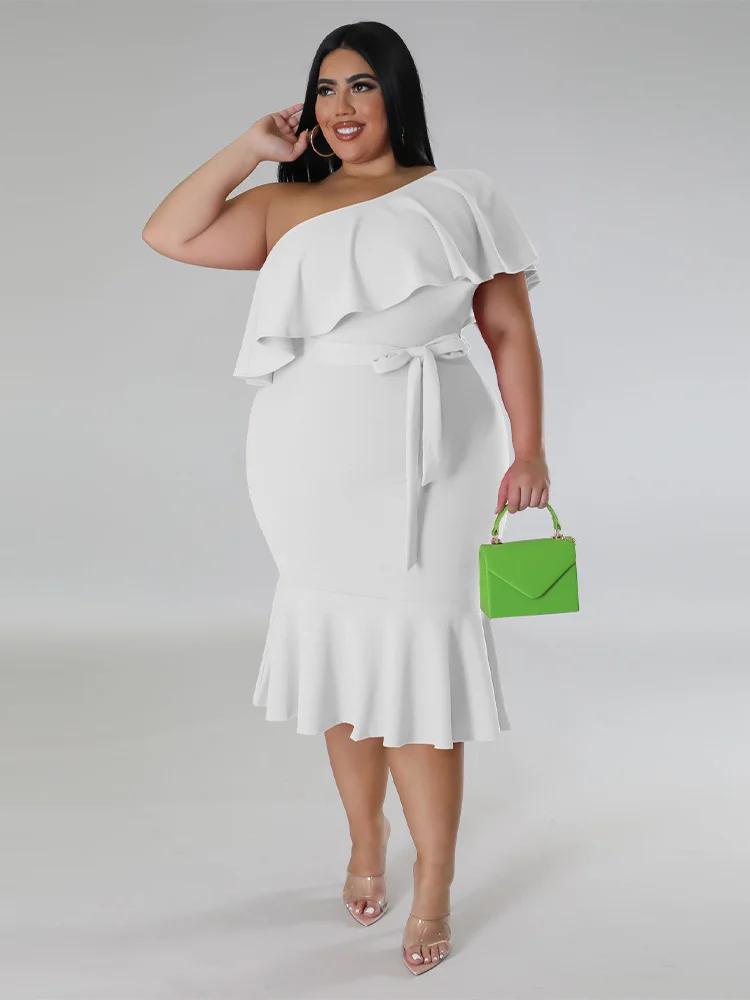 Wmstar Plus Size Dresses for Women Withe Bandage Single Sleeve Elegant Solid Maxi Dress Summer Clothes Wholesale Dropshipping