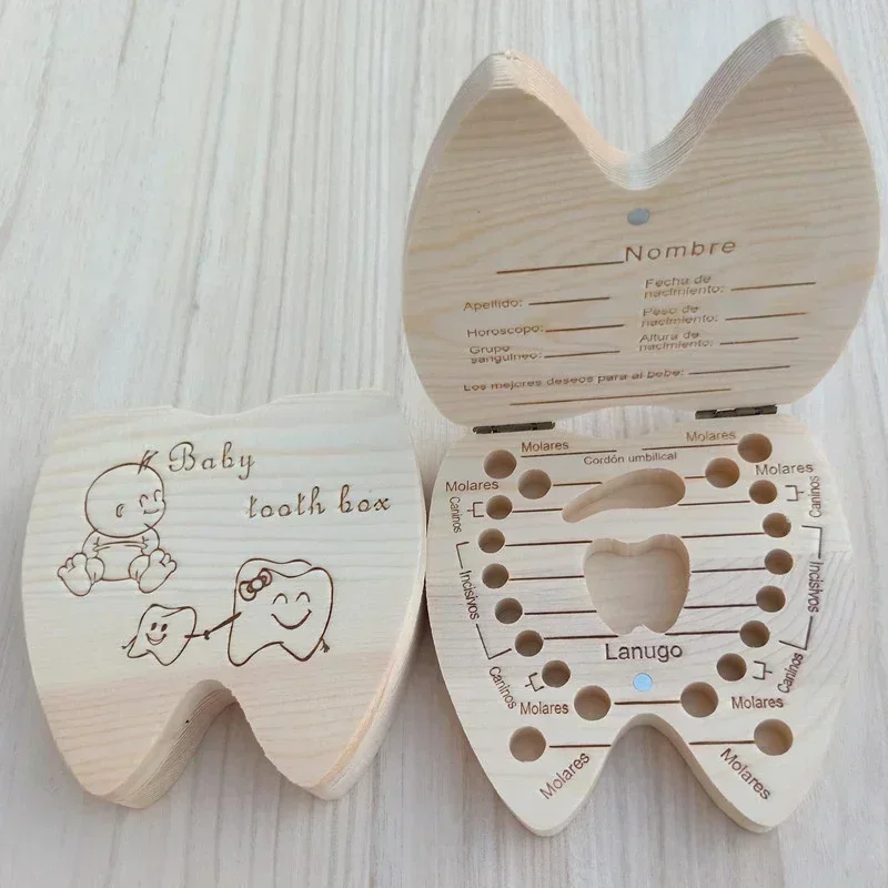 Baby Tooth Box English/Russian/French /Spanish Wooden Milk Teeth Organizer Storage Boys Girls Baby Souvenirs Gift tooth box wooden storage box wooden memorial box baby memory box