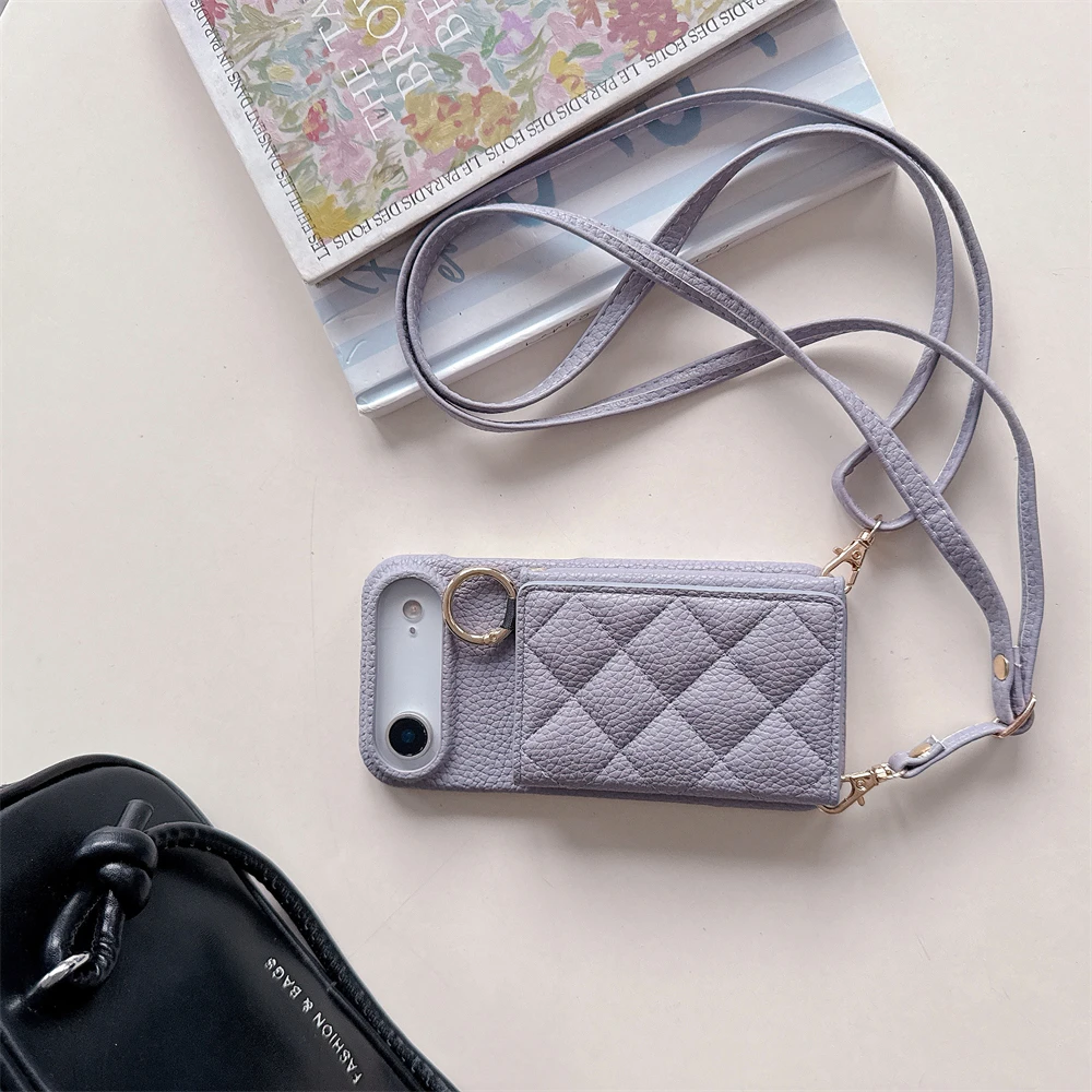 Crossbody Lanyard Wallet Case with Card Holder and Leather Cover