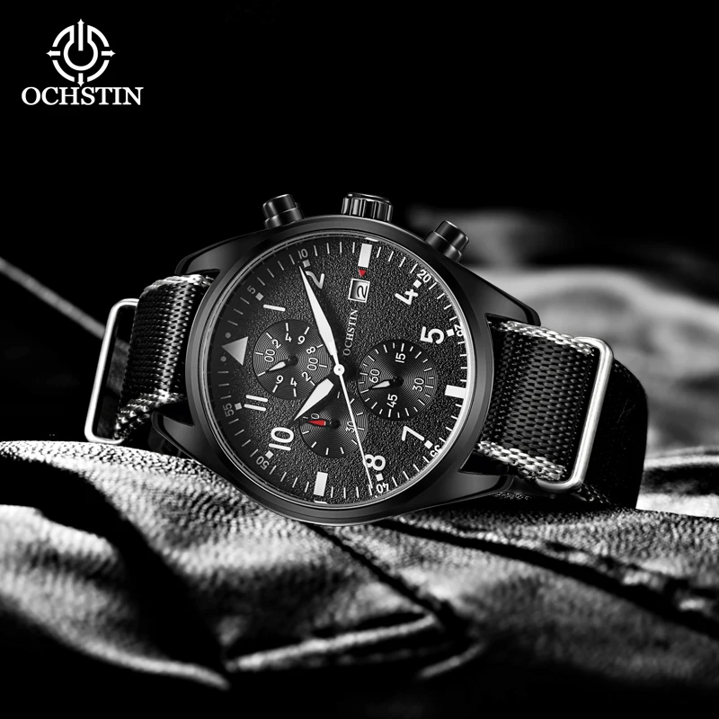 Men Luxury Watch Black Silver Waterproof Quart Watch Male  Wristwatch Clock Genuine nylon Strap with Gift Box