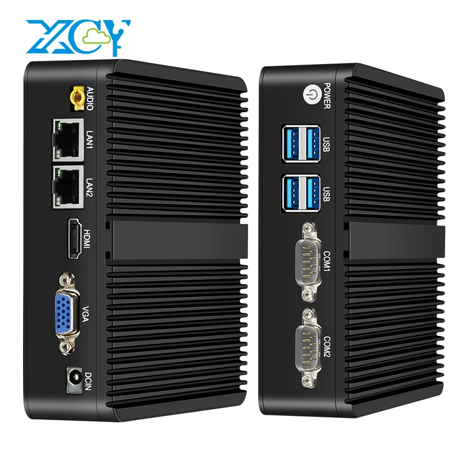 XCY Fanless Mini PC Intel Celeron J4125 2x GbE LAN 2x RS232 HDMI VGA Support WiFi 4G LTE Windows 10 Linux Industrial Computer fanless mini pc intel core i7 10870h windows10 linux 2x ddr4 2x gbe lan rs232 rs422 rs485 gpio 6x usb wifi 4g lte computer