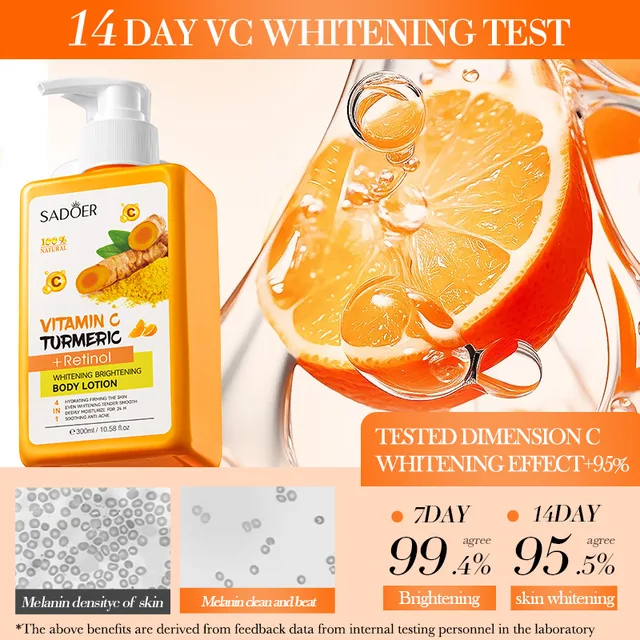300ml Crema per il corpo alla curcuma Macchie scure Lozione sbiancante Vitamina C Crema idratante per il viso Tenera rassodante Cura della pelle del corpo 2