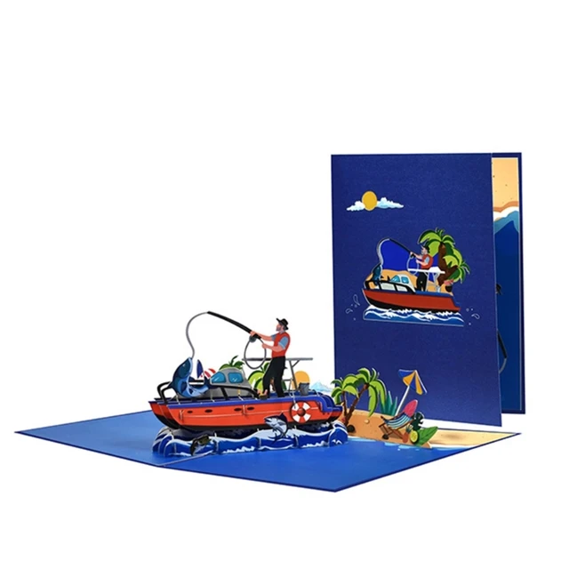 Fishing Pop-Up Card with Envelope Fisherman Birthday Fathers Day Cards for  Dad Husband Anniversary Travel Greeting Card - AliExpress