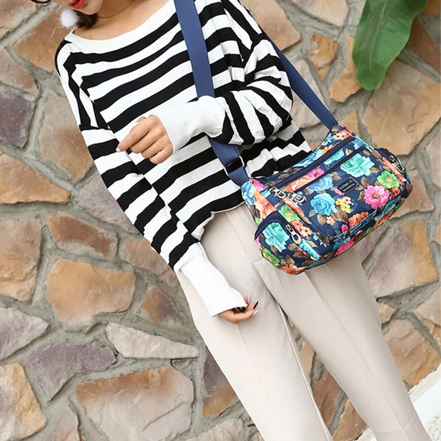 New Printed Women's Shoulder Bag Fashionable Diagonal Straddle Bag Multi layer Nylon Washed Cloth Bag 3