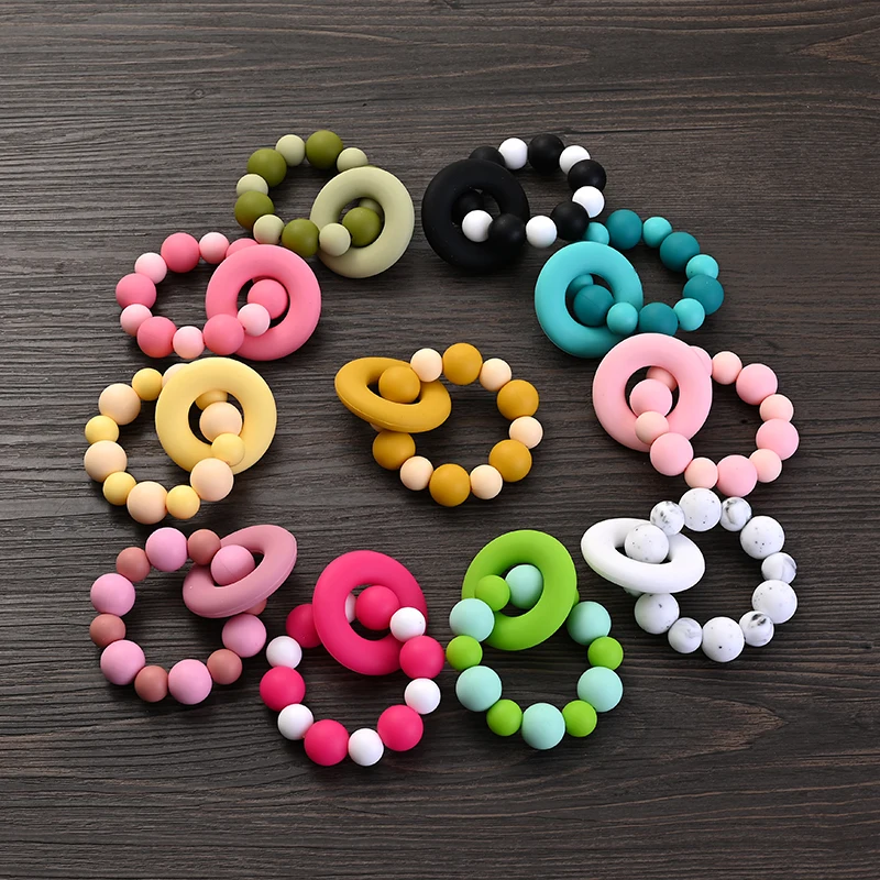 Baby Nursing Bracelets Teether Toys Silicone Beech Ring Beads Teething Wood Rattles Fidget Toys Newborn Accessories BPA Free 2