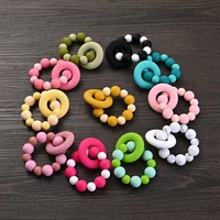 Baby Nursing Bracelets Teether Toys Silicone Beech Ring Beads Teething Wood Rattles Fidget Toys Newborn Accessories BPA Free 2