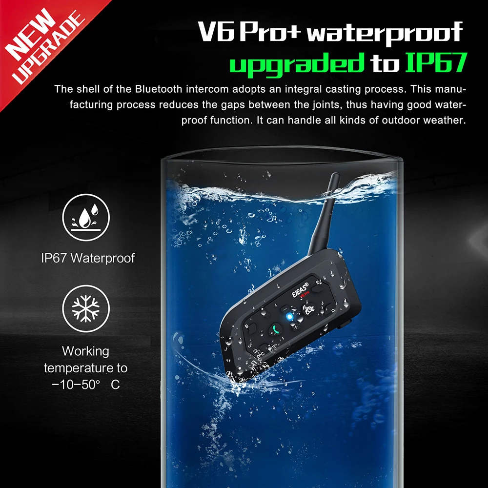 Ejeas V6 Pro +/Plus Motorhelm Bluetooth Intercom Headset Met 800M Bt Interphone Communicator Voor 6 Rijders Waterdicht