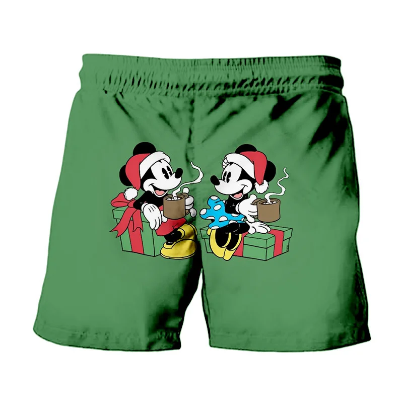 Merry Christmas New Disney Brand Mickey And Minnie Anime Print Summer Men's Fashion Beach Party Casual Shorts Y2K