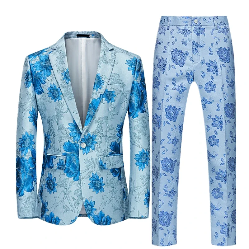 Embroidery Color Fashion Suit Two-piece Men's High Quality Personalized Stage Performance Banquet Business Casual Blazer+Pant formal suit business men clothing