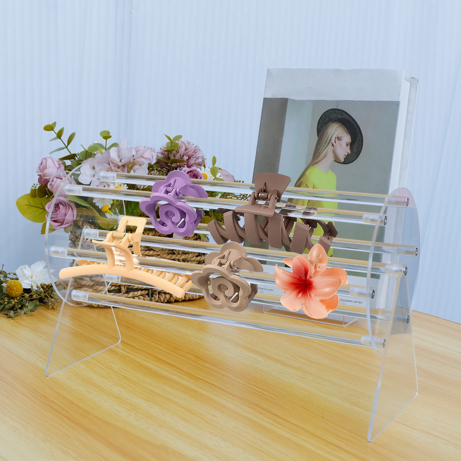 Claw Clip Organizer 360 Degree Rotating Claw Clip Holder Transparent Storage Rack Reusable Hair Display Stand for