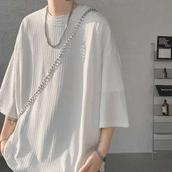 T-shirt da uomo estiva bianca fresca, T-shirt da donna oversize 5XL stile coreano, T-shirt casual a righe larga da uomo