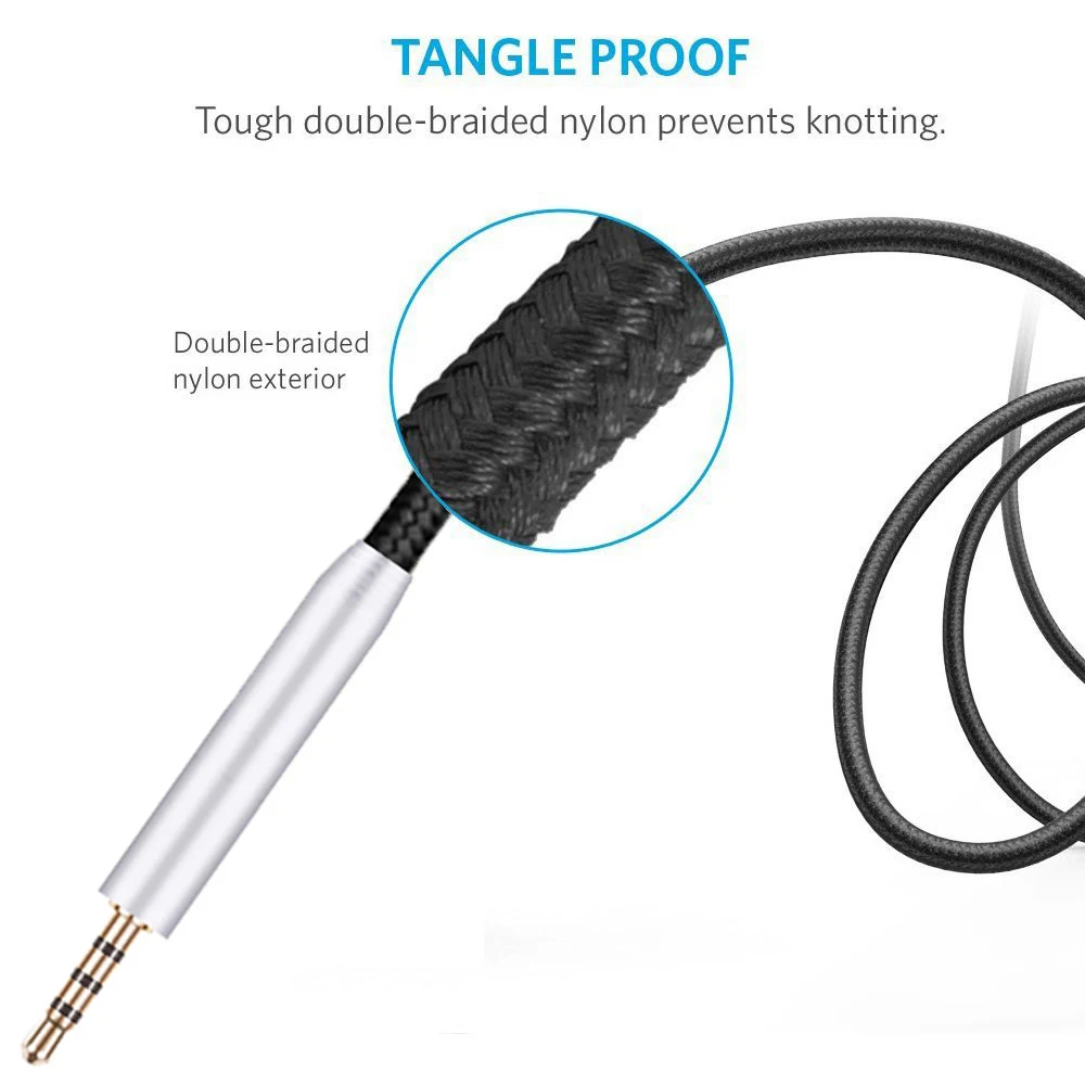 6.35mm OFC Replacement Nylon Braided Stereo Audio Cable Extension Cord For JBL Live 400BT 500BT 460NC 650BTNC 660NC Headphones