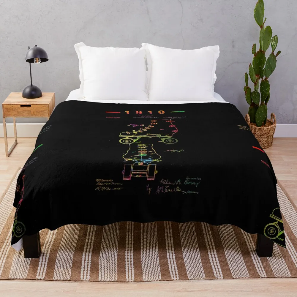 

Skater roller skate Vintage Patent art Drawing Print - colorful patent art Throw Blanket For Sofa Thin Blankets