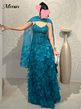 Mirror Dress Elegant Vintage Sweet Blue Mermaid Beads Ribbon Strapless Customize Formal Occasion Prom Dress Evening Party Gowns 1