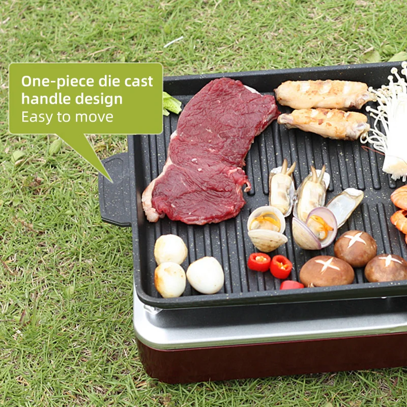 BBQ Grill Pan Plate Portable Non-Stick Grilling Pan Coating Butane Gas Stove Cooker Plate Outdoor Camping Barbecue 32*26cm
