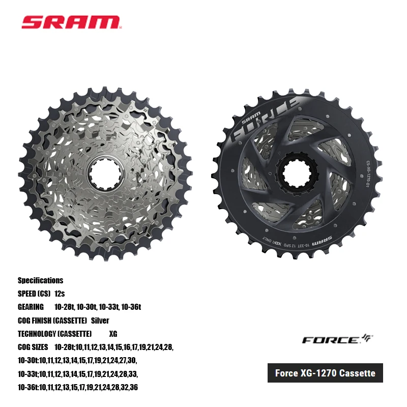 SRAM Force XG-1270 Cassette 10-tooth start helps provide a wider