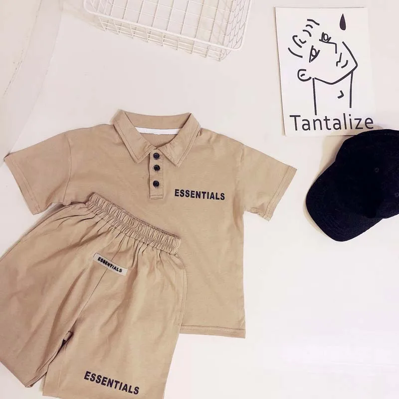 Kids Summer Clothing Fashion Polo Set Casual Loose Shirt+Shorts Sportswear Cotton Letter Print Sleeve Boys Girls Suit Clothing Sets best of sale Clothing Sets