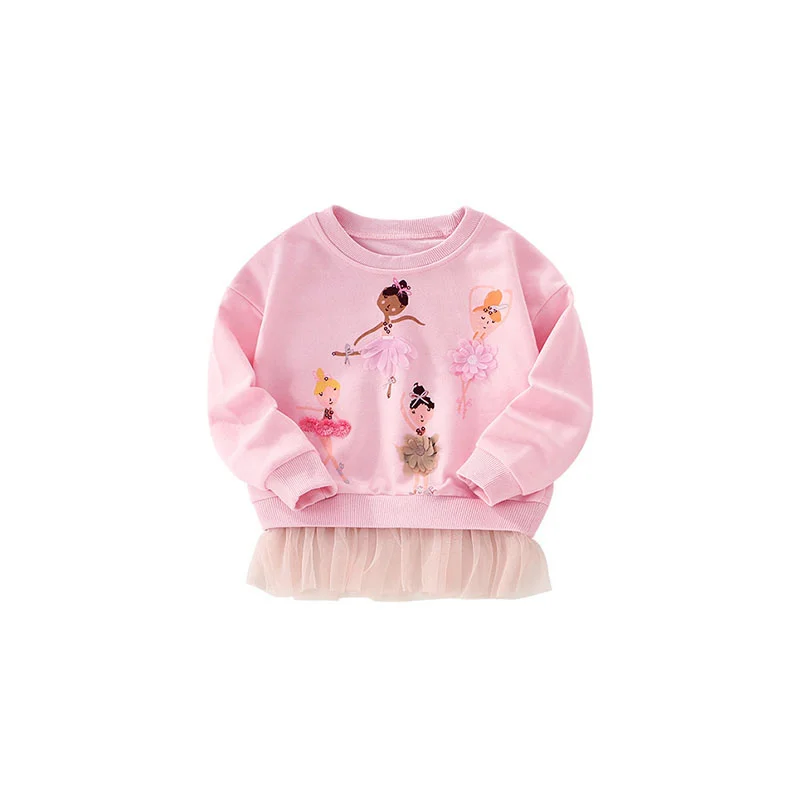 Jumping Meters New Arrival 2-7T Fairy Applique Baby Clothes Hot Selling Girls Sweatshirts Toddler Costume Hooded Shirts