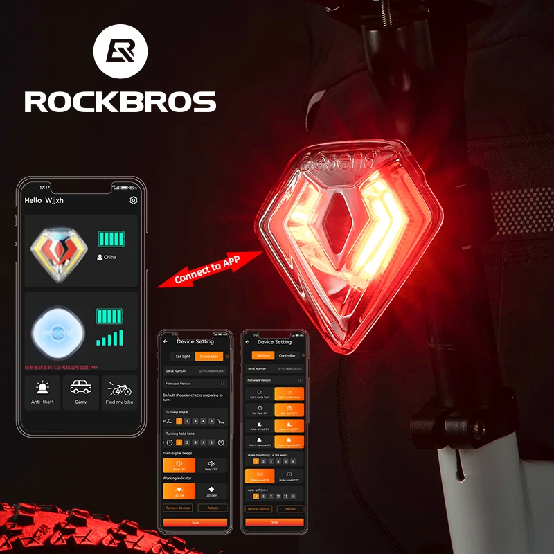 

Велосипедная задняя фонарь ROCKBROS, 1000 мАч, умная задняя фонарь с датчиком торможения, USB Type-C