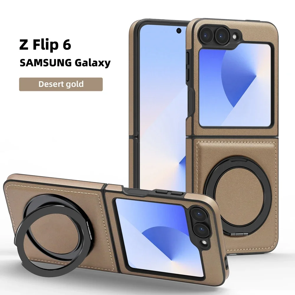 Ring Bracket Leather Flip Case with 360° Protection and Magsafe Compatibility - Shockproof Phone Cover