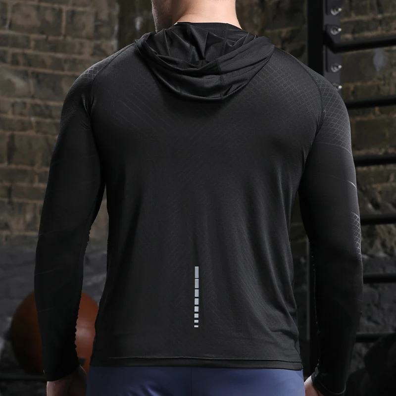 Mens Quick Dry Hooded Sports Hoodie - Long Sleeve Running Activewear