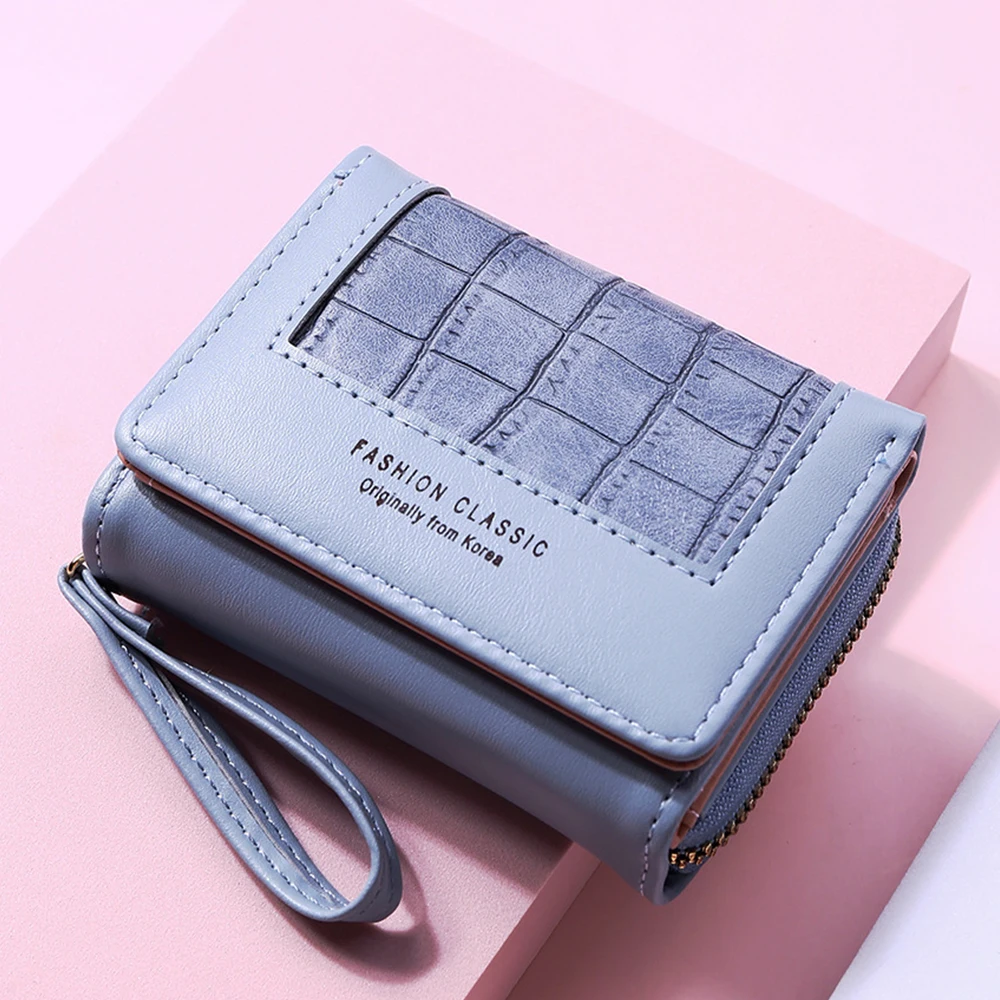 Fashion Square Plaid Women's Short Wallet Large Capacity Multi-card Zipper Bags for Women 2021 Trendy Texture 3 Fold Coin Purse | Багаж и