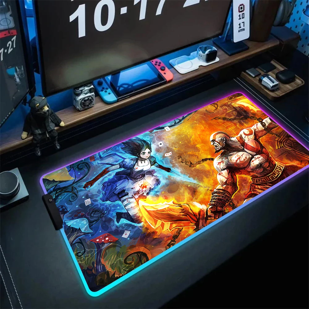 

Computer Cool Mouse Pad Gaming Backlight G-God Of War Anime Mats Xl Carpet Large Pc Gamer Accessories Laptop Rgb Big Desktop Mat