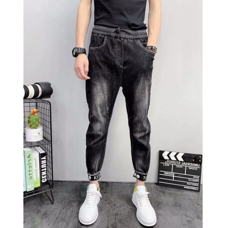Hot 2022 Denim Jeans Men's Casual Harem Pants Spring Trendy Brand Loose Workwear Pants Korean Elastic Waist Trend Harlan Pants
