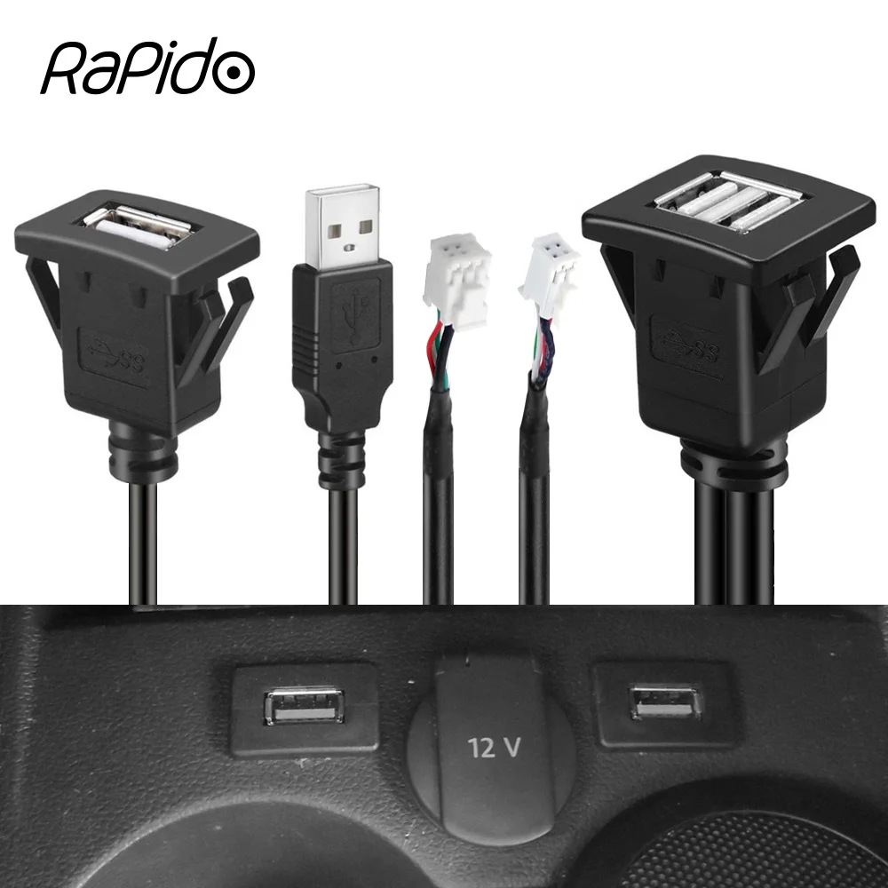 46PinDualUSBDashboardMountPanelExtensionShieldedCableAdapterCarTruckBoat