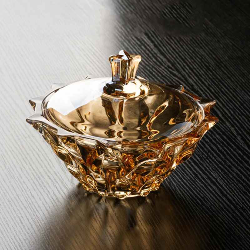European-style Crystal Glass Ornaments with Lid Small Fruit Plate Home Living Room Large Storage Tank Home Decoration Sugar Tank 4