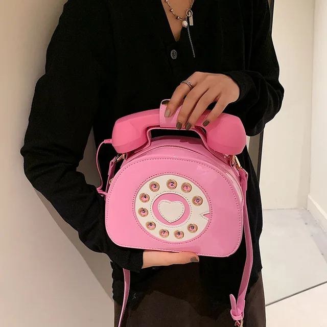 Women's Creative Shoulder Bag Telephone Shaped Crossbody Bag Retro PU Leather Designer Sweet Girl Phone Purses and Small Handbag 1