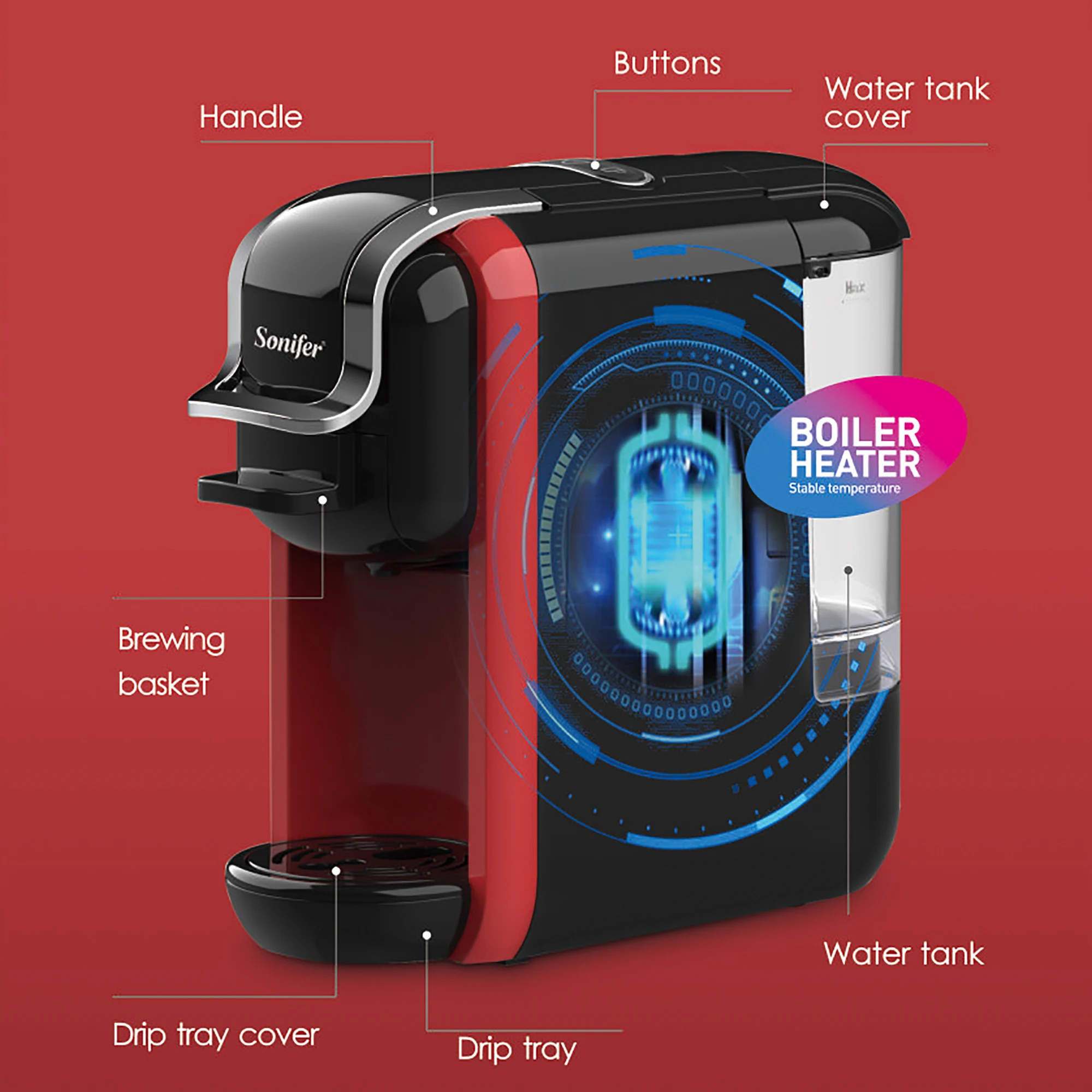 3 in 1 Electric Coffee Capsule Machine 19 bar Sonifer for Nestle Capsules