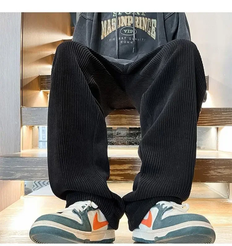Description Picture 2 of itemAutumn Corduroy Straight Trousers Men Loose Solid Casual Drape Trousers Harajuku Fashion Drawstring Street Wide Leg Sweatpant
