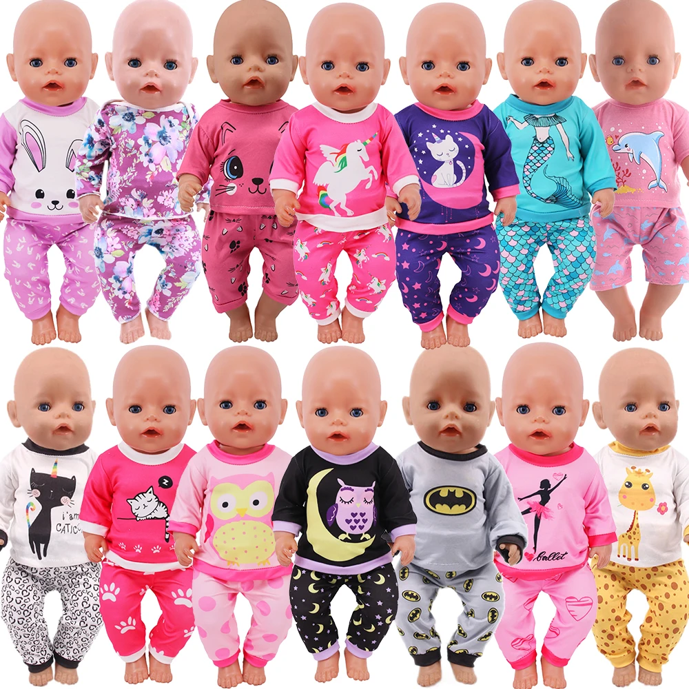

2 Pcs/Set=Shirts + Pants Doll Clothes Accessories For Born Baby 43cm Items & 18 Inch American Doll Girl's Toys & Our Generation