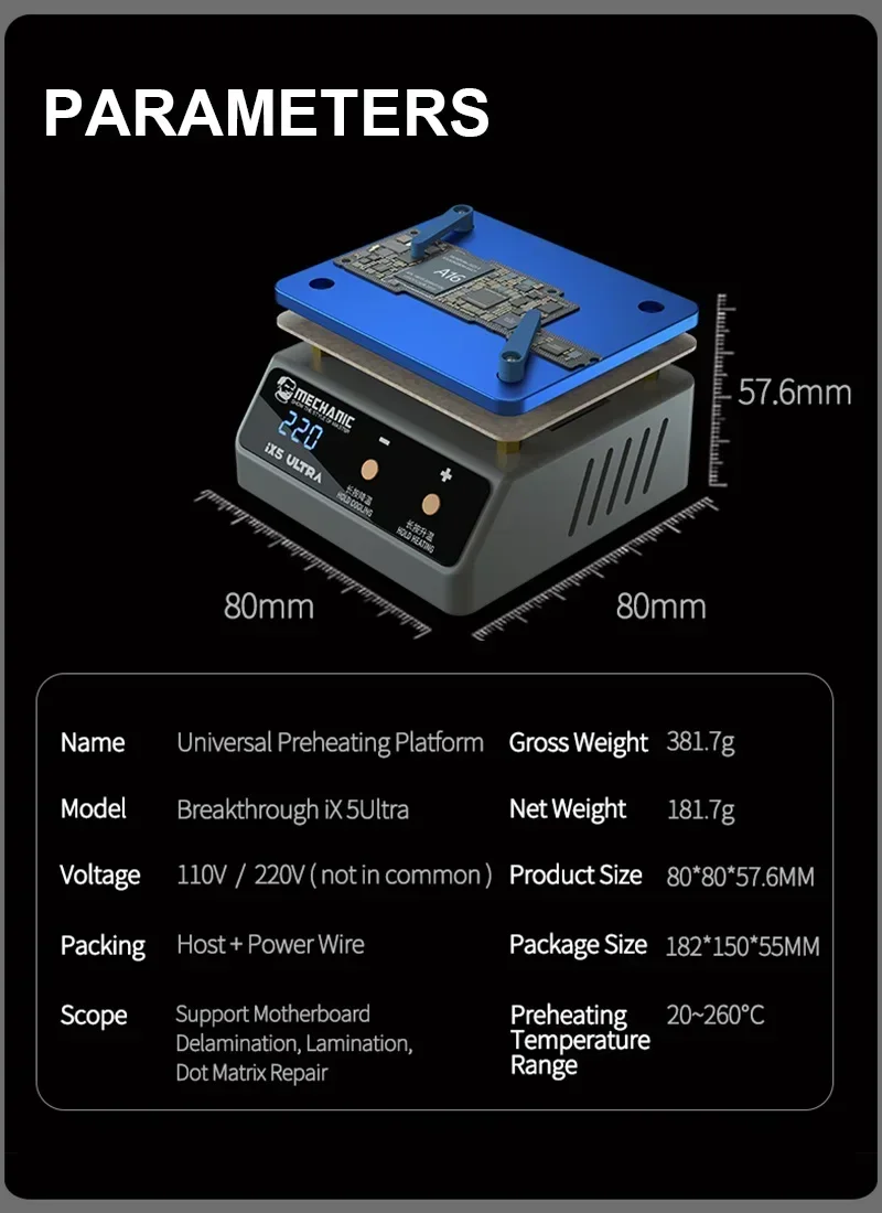 MECHANIC IX5 Ultra Preheating Station Layered Preheater Platform Thermostatic for Android/IPhoneX-14Pro Max Motherboard Repair