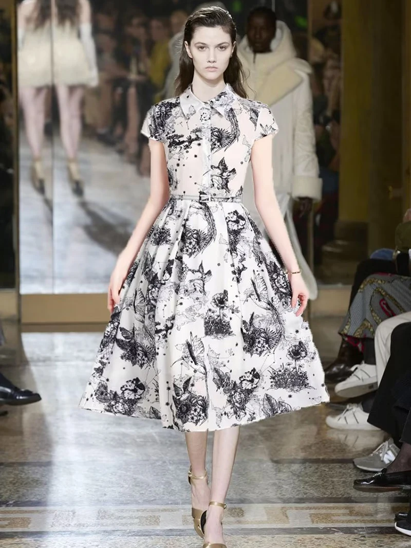 

Animals Print Women A-Line Dress Short Sleeve Runway Dresses