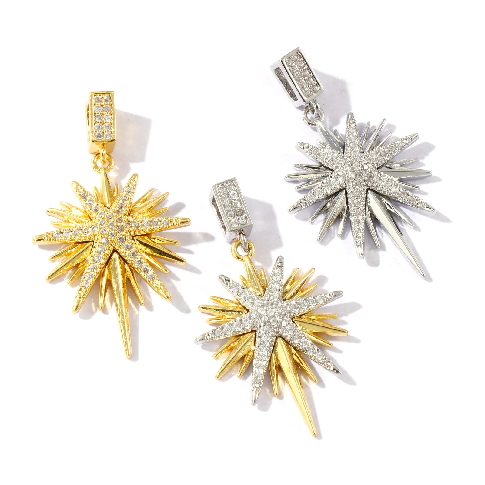 1 Stück Messing-Galaxie-Anhänger, mehrfarbiger Stern, Micro-Pavé-Anhänger mit klarem Zirkonia für DIY-Halsketten-Schmuckherstellung, 3,6 cm x 2,1 cm – Detail 2