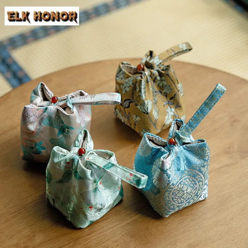 Chinese Brocade Covered Bowl Tea Cozies Traditional Tea Cozy For Teapot Portable Bag Travel Set Bag Drinkware Accessories