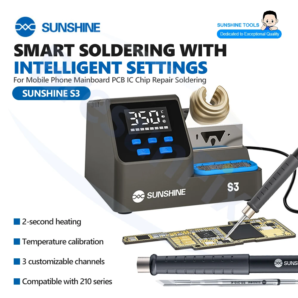 SUNSHINE S3 지능형 납땜 스테이션 T210 시리즈 핸들 100?480 ℃ 휴대폰 메인보드 IC PCB 수리를 위한 정밀 온도 제어