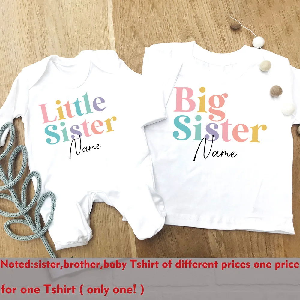 Personliazed Big Sister Little Sister Matching Shirts Custom Name Sisters T-shirt  Tee Baby Romper Hospital Coming Home Clothes 6