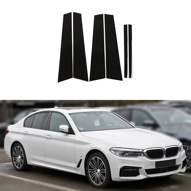 

6 шт., автомобильные полированные столбы для столбов, дверей, окон, отделка крышки, литье для BMW 5 серии G30 G31 2017-2023, внешние аксессуары для столбов