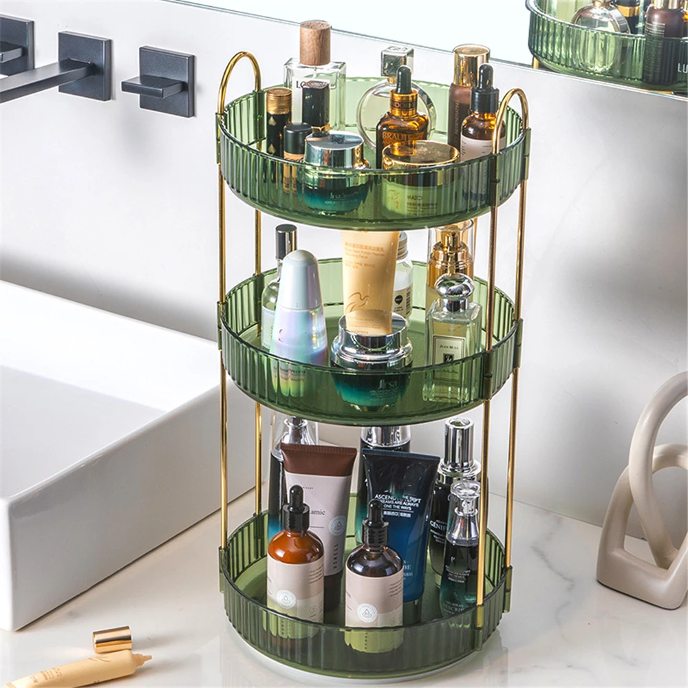 

360 Spinning Storage Box Rotating Makeup Organizer for Vanity 1-3Tier High-Capacity Cosmetic and Skincare Make Up Holder Rack