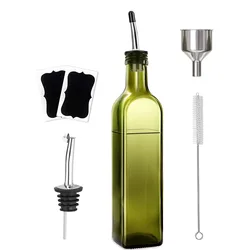 Premium Glass Olive Oil & Vinegar Dispenser Set with Pourers and Kitchen Accessories (Green 1 piece set)