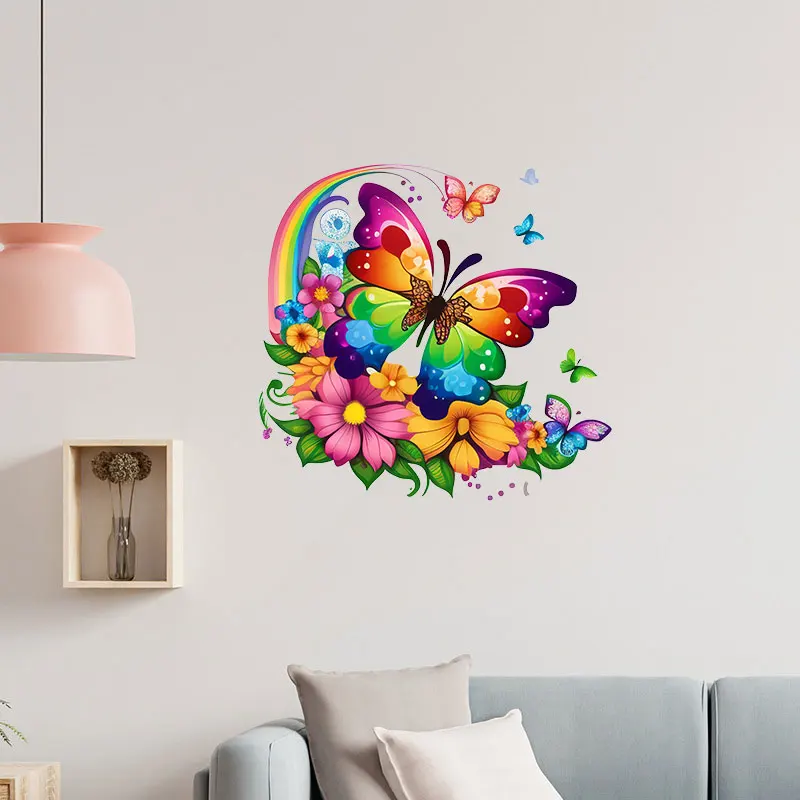 M760 Colorful Butterflies And Flowers Wall Stickers Bathroom Toilet Living Room Cabinet Decor