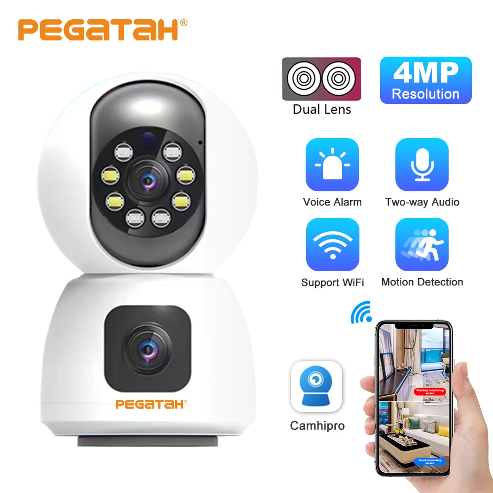 PEGATAH WiFi IP Camera 1080P HD Dual lens Wireless Baby Monitor AI Tracking Audio Video Indoor Security Surveillance PTZ Cameras