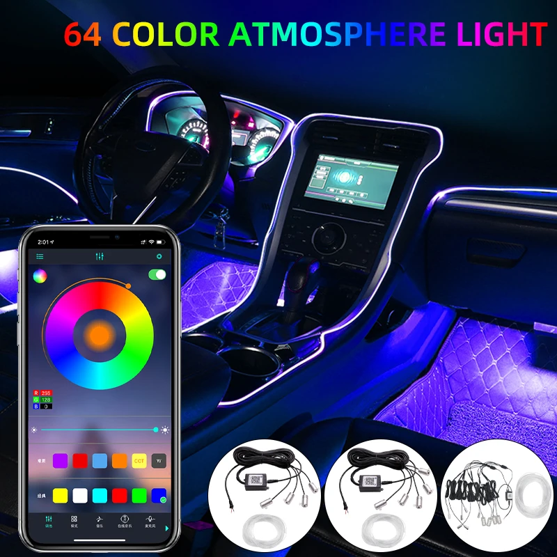 

5/6/8M LED Strips RGB Fiber Optic Atmosphere Lamps Colorful car interior lights Ambient Light Decorative Dashboard AppControl